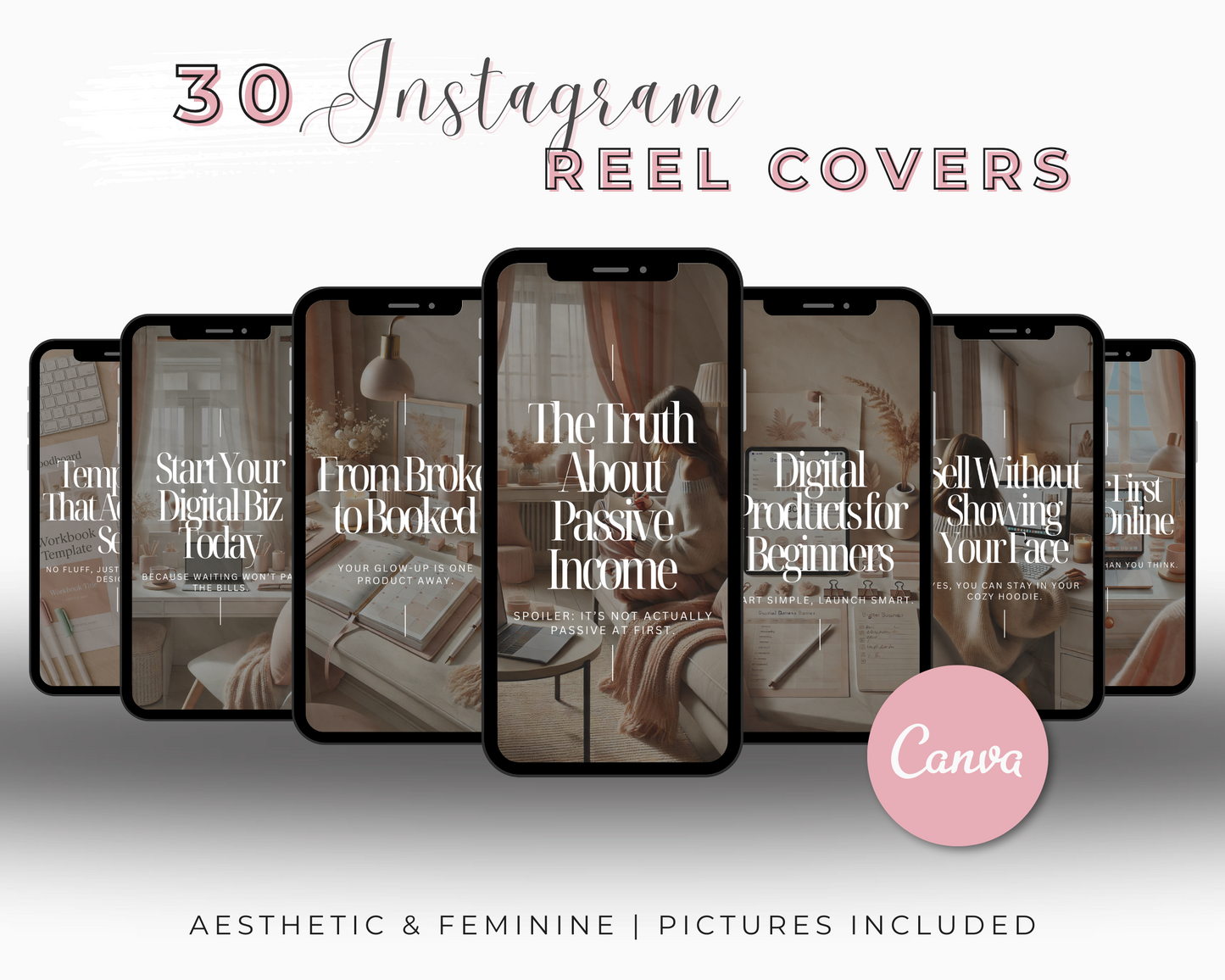 30 Editable Instagram Reels Cover Templates for Canva Includes: The Faceless Funnel eBook + Free Digital Product Mini Guide