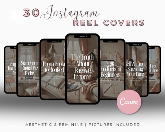 30 Editable Instagram Reels Cover Templates for Canva Includes: The Faceless Funnel eBook + Free Digital Product Mini Guide